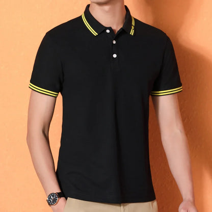 Men Polo T-shirt Logo Customizable Golf Hombre Polos 50% Cotton Daily Smart Casual Clothing Summer Autumn Lapel Top Personalized