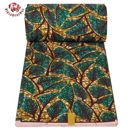 Ankara African Print Leaf Pattern Fabric Patchwork Real Wax Dress Sewing Tissu Craft DIY Textile Material for Party Fp6542