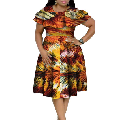 New Bazin Riche African Ruffles Collar Dresses for Women Dashiki Print Pearls Dresses Vestidos Women African Clothing WY4401