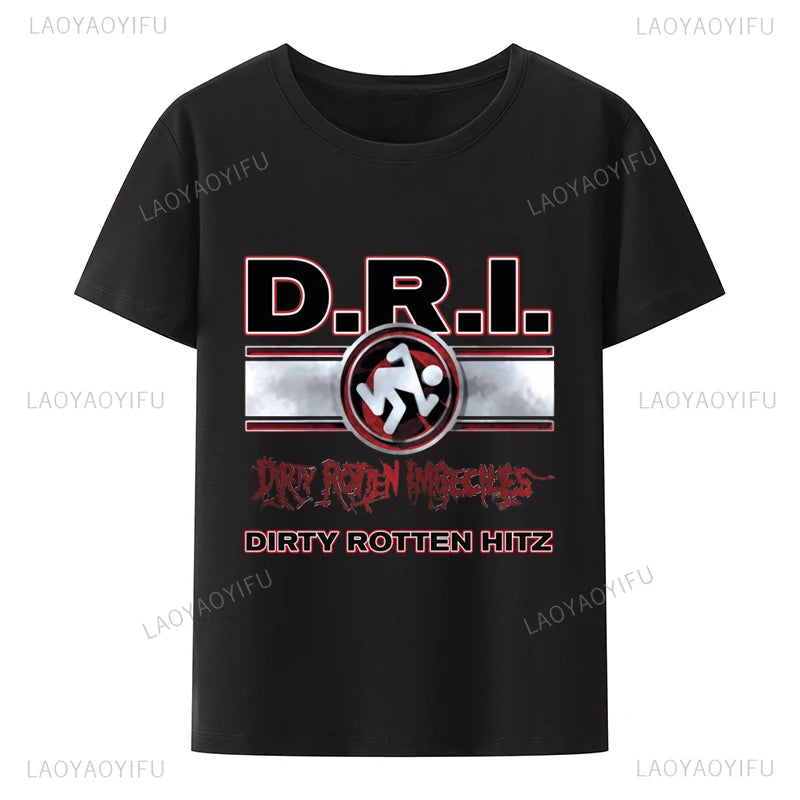 D.R.I. Dirty Rotten Imbeciles Band T-Shirt - Skanker Logo Men's Black Tee for Hip-Hop & Casual Wear