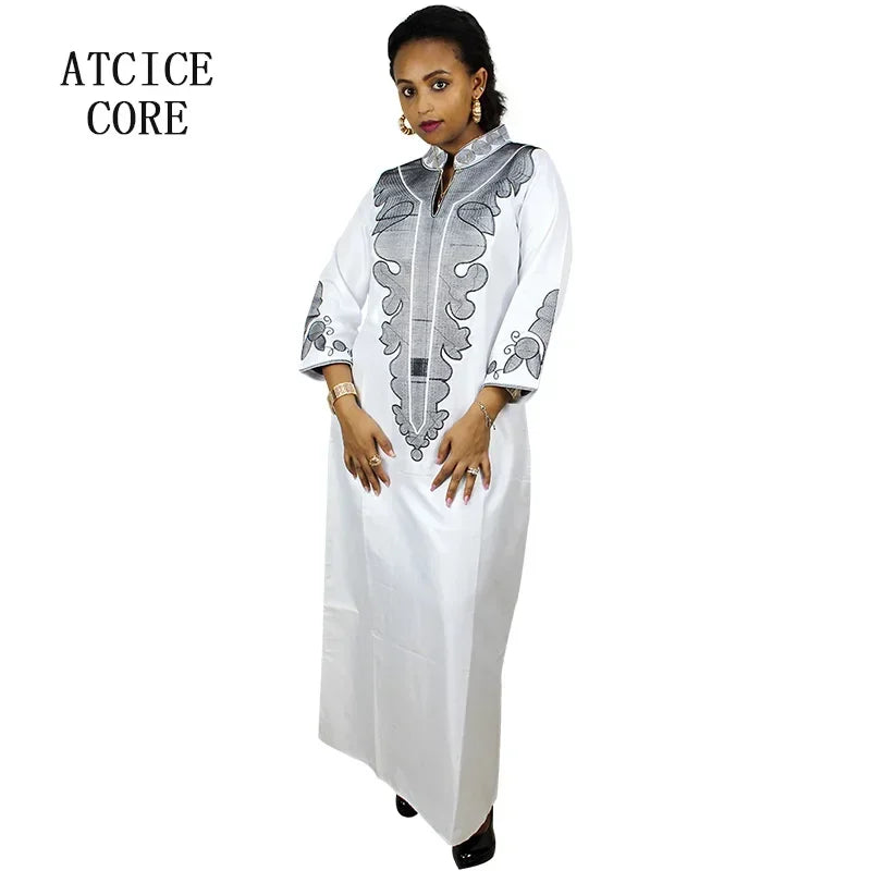 Dashiki  Dresses Bazin Riche Traditional African Clothing Long Sleeve For Ladies Without Scarf