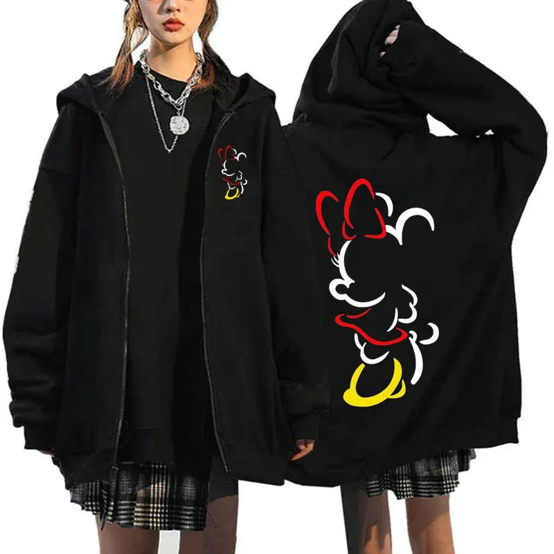 2024 Women's New Hoaodies Disney Products Mickey Mouse Pattern Sweatshirt Jacket Fall Winter Long Sleeve Oversized Zip Hoodies