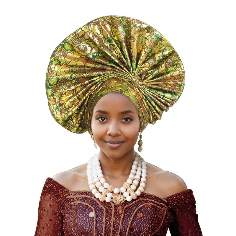 Exaggerated Fan-shaped Auto Gele Alrady Made Headtie for Women African Lady Headwraps Wedding Party Head Ties Female Turban Cap