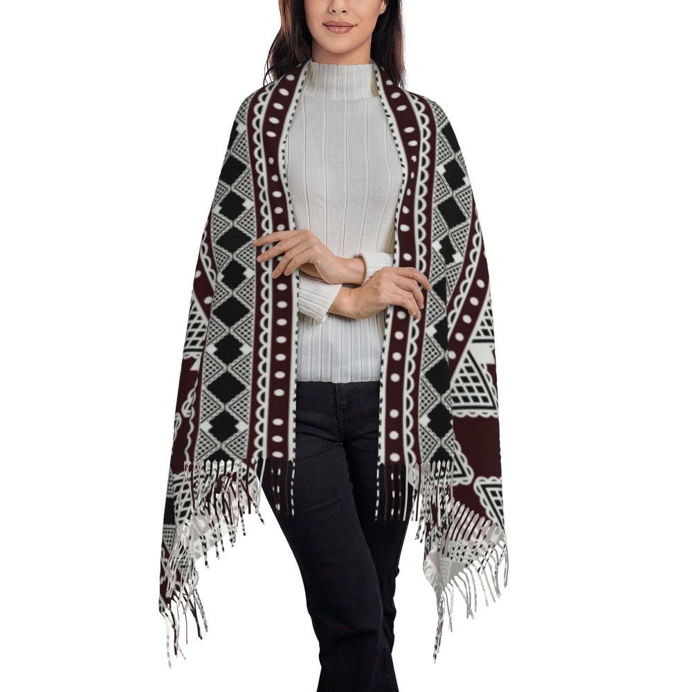 Amazigh Foutha Kabyle Scarf Wrap Women Long Winter Warm Tassel Shawl Unisex Mediterranean Geometric Scarves