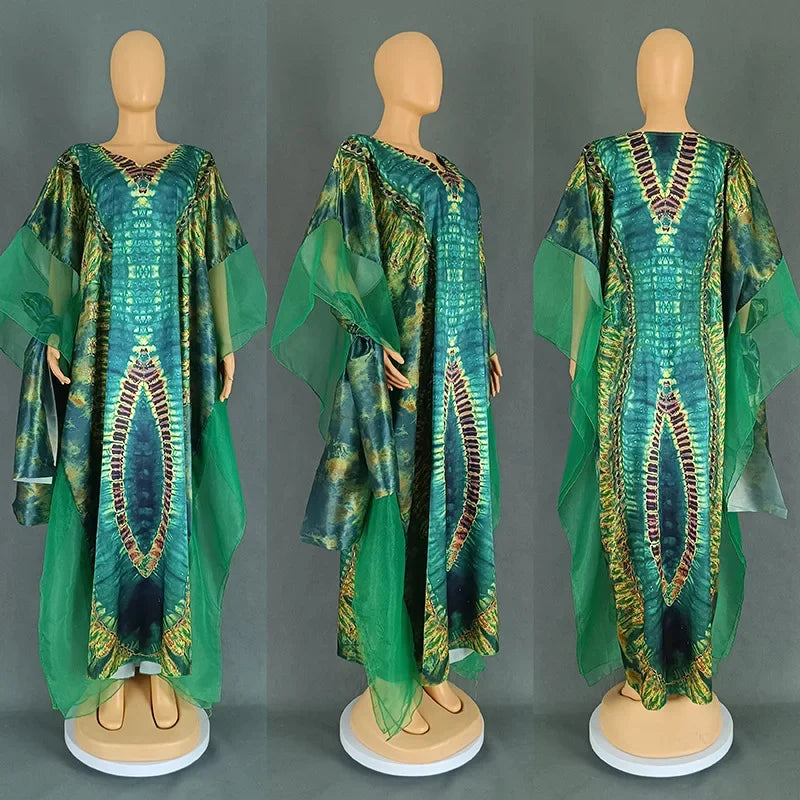 Outfits Dashiki African Dresses for Women Summer Kaftan African V-neck Polyester Plus Size Long Maxi Dress Gowns Ankara Dresses