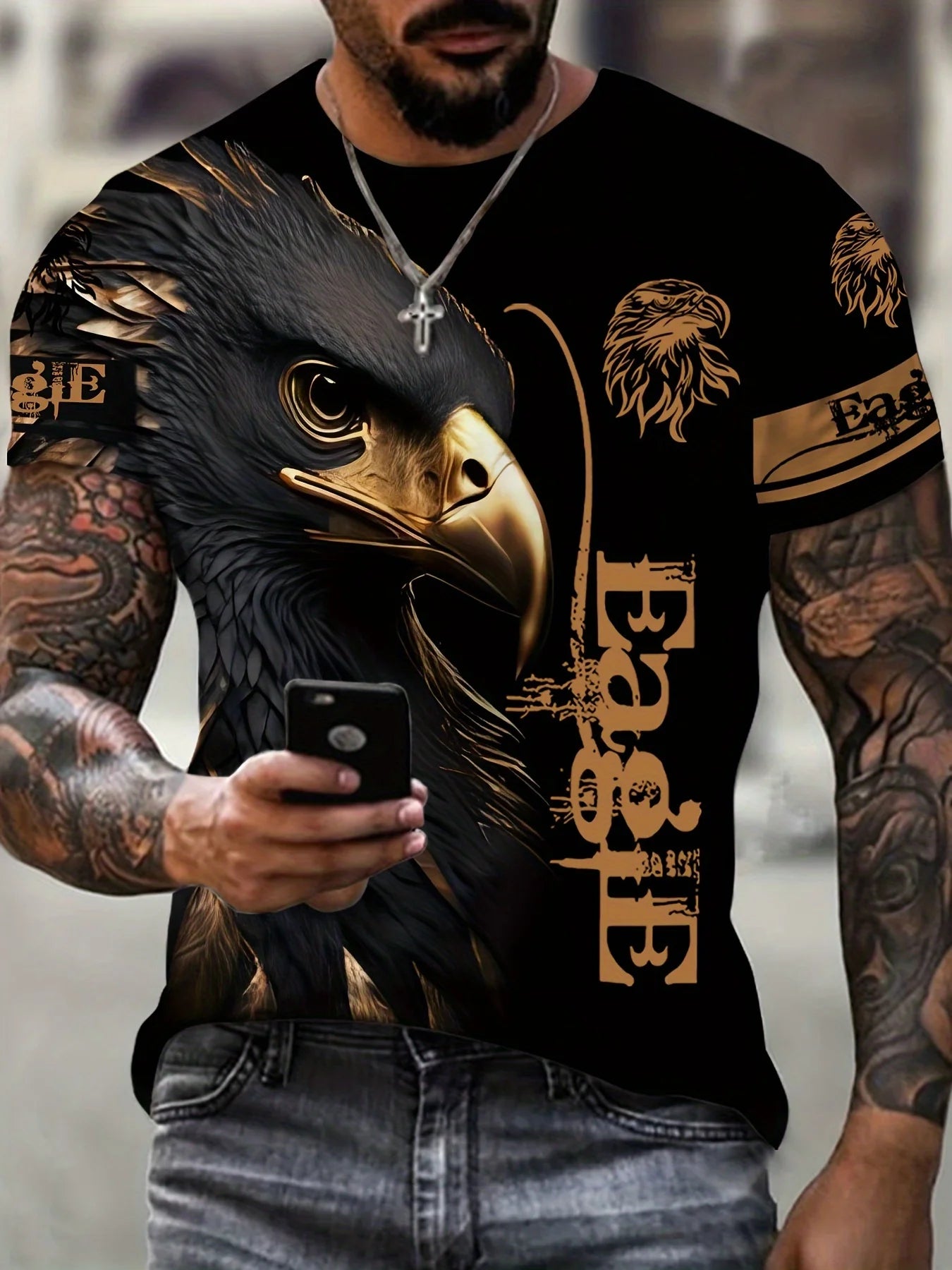 Eagle Pattern Print Men's Short Sleep Comfy T-shirt Summer Outdoor Casual Fashion Breathable Comfortable Short sleeved Top