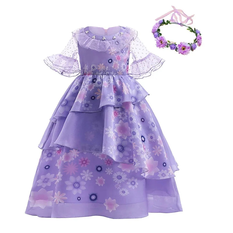 Encanto Charm Costumes For Girls Kids Birthday Princess Party Dress Luisa Madrigal Cosplay Children Halloween Carnival Gown