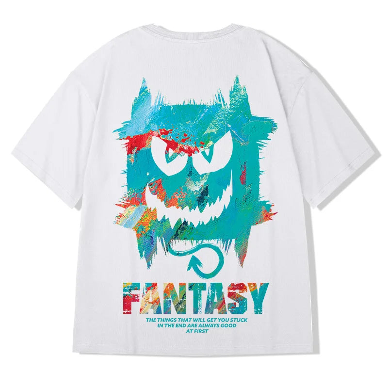 Harajuku Devil Graffiti Print Oversized Tee Shirts Men Summer Short Sleeve T-Shirts Couples Hip Hop Fashion Tops y2k Streetwear