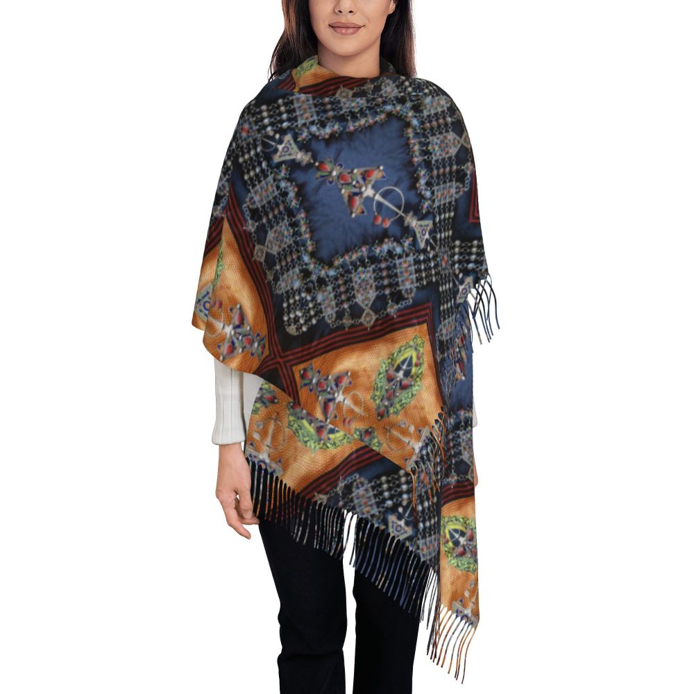 Kabyle Jewelry Scarf Wrap for Women Long Winter Fall Warm Tassel Shawl Unisex Amazigh Africa Ethnic Style Scarves