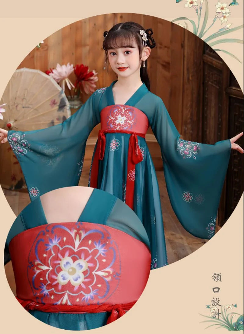 New Retro Chinese Hanfu Dress Imitation Chinese Tang Dynasty Girls Dress