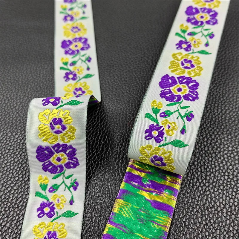 7 Meters 3.3cm Flowers Pattern Embroidered Jacquard Ribbons Woven Lace Trim For Garment Bag Curtain Sewing African Lace Fabric