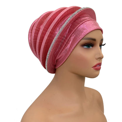 Elegant Diamonds Spiral Beret for Women Afrcian Lady Head Wraps Female Berets Turban Nigeria Headpiece Wedding Party Gele