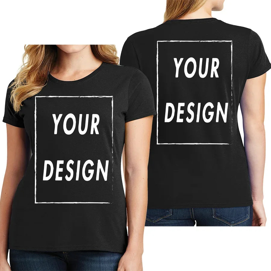 High quality T-shirt customization team for men and women. Add your own design, print, and text to the front and back of the wom