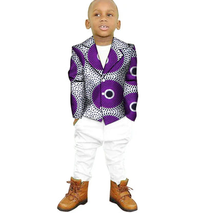 African Clothes for Children 2 Pieces Set Ankara Print Blazer and Pant Dashiki Boy Suit Fashion Kids African Clothing WYT208