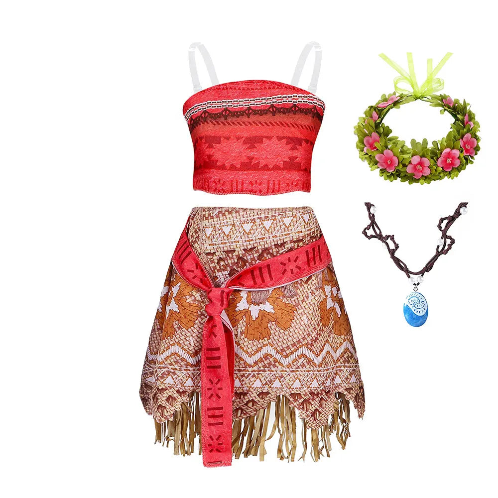 Ocean Adventure Cartoon Role Play Costume Moana Two Pieces Dress up for Girls Polynesian Style Vaiana Princess Costume Halloween