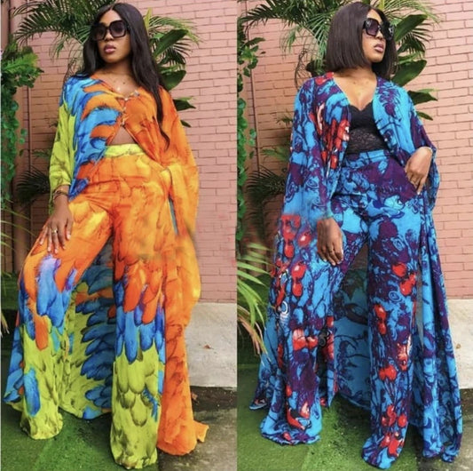 Women Africa Abaya 2 Piece Set 2024 African Dashiki New Fashion Two Piece Suit Wide Tops + Long Pants Party Free Size For Ladies