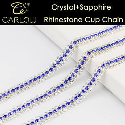 CARLOW AAAAA 3 Rows Rhinestone Cup Chain Sew on Shiny Gold Base Glass Stone Chain for Garement Decoration DIY