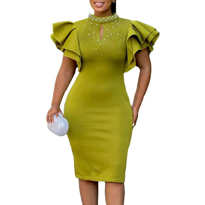 African Dresses For Women Summer Spring Africa Clothing Short Sleeve Sexy O-Neck Perspective Slim Office Lady Party Dress