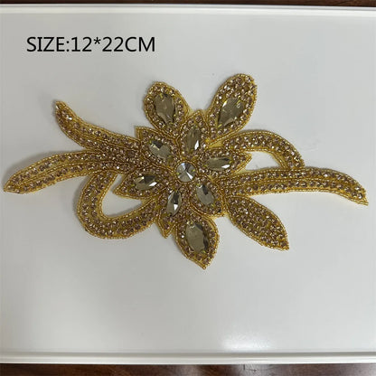 1PCS  AB Silver Rhinestone Applique flower patches Iron on/sew on wedding dress accessories For Clothes Decoration