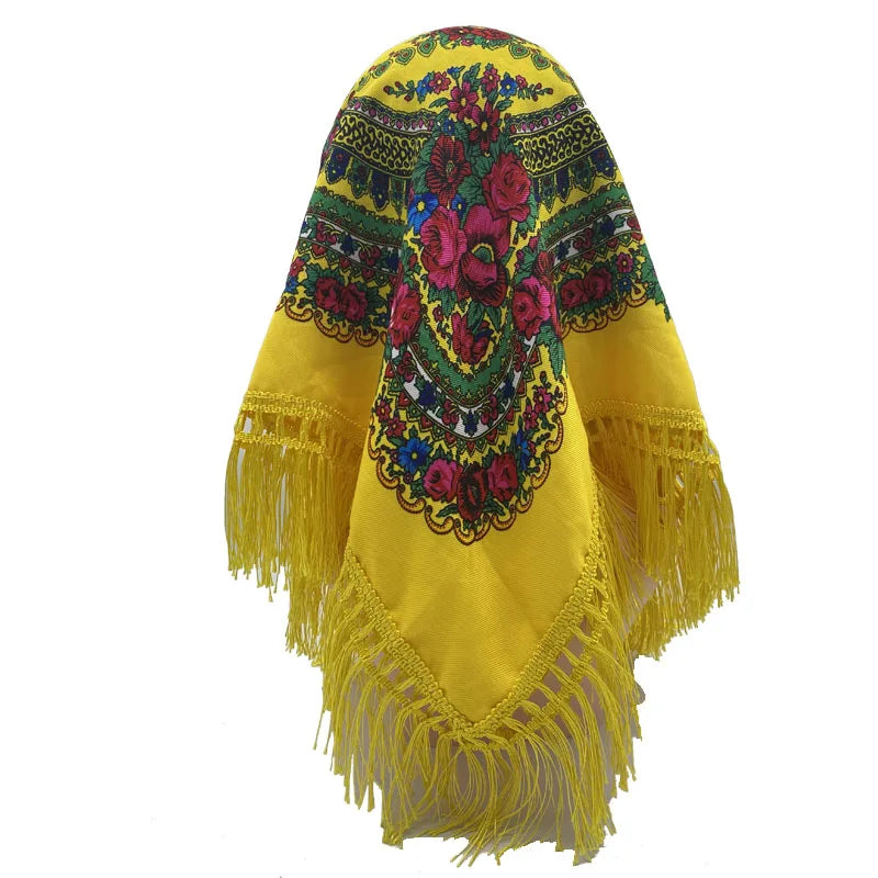 Ethnic Fringed Headband Bandana Babushka Headwrap Shawl Retro Floral Printed Shawls 2023 New Women Russian Style Square Scarf