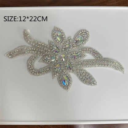 1PCS  AB Silver Rhinestone Applique flower patches Iron on/sew on wedding dress accessories For Clothes Decoration