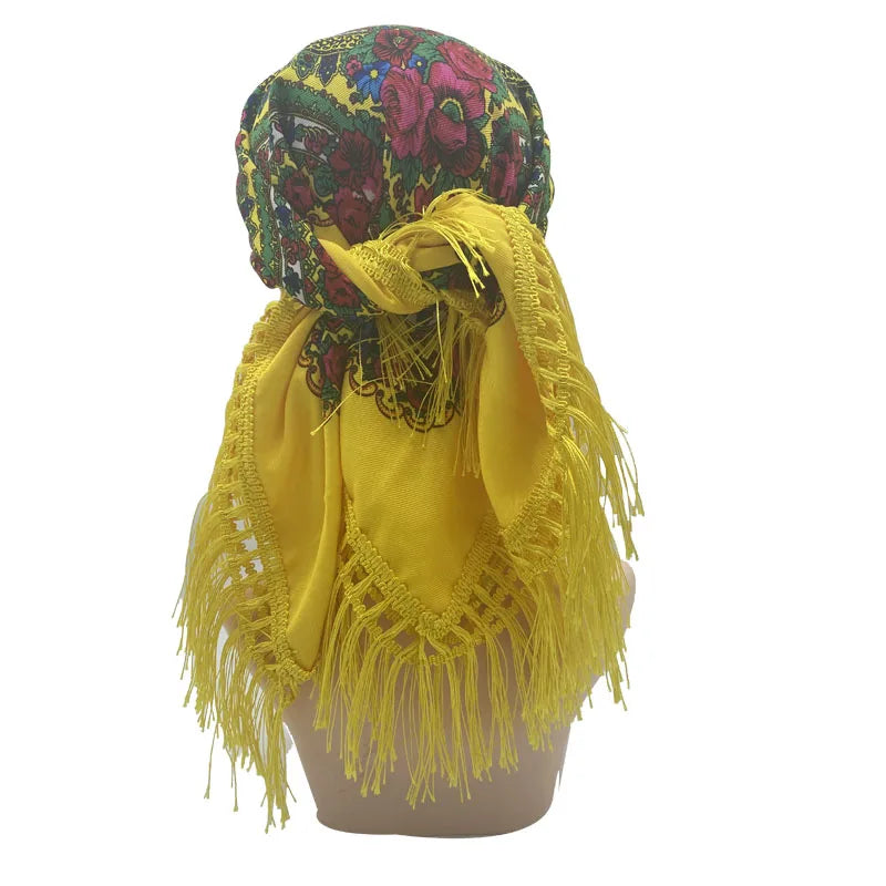 Ethnic Fringed Headband Bandana Babushka Headwrap Shawl Retro Floral Printed Shawls 2023 New Women Russian Style Square Scarf