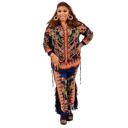 2 Piece Women Sets Dashiki African New Arrival Spring Autumn Matching Sets Two Pieces Sets Top Pants Suits Outfits Clothing