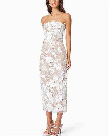 Customized Lace Flower Celebrity A-Line Strapless Dress with Unique Design – Elegant Bloom, Gorgeous Floral Detailing