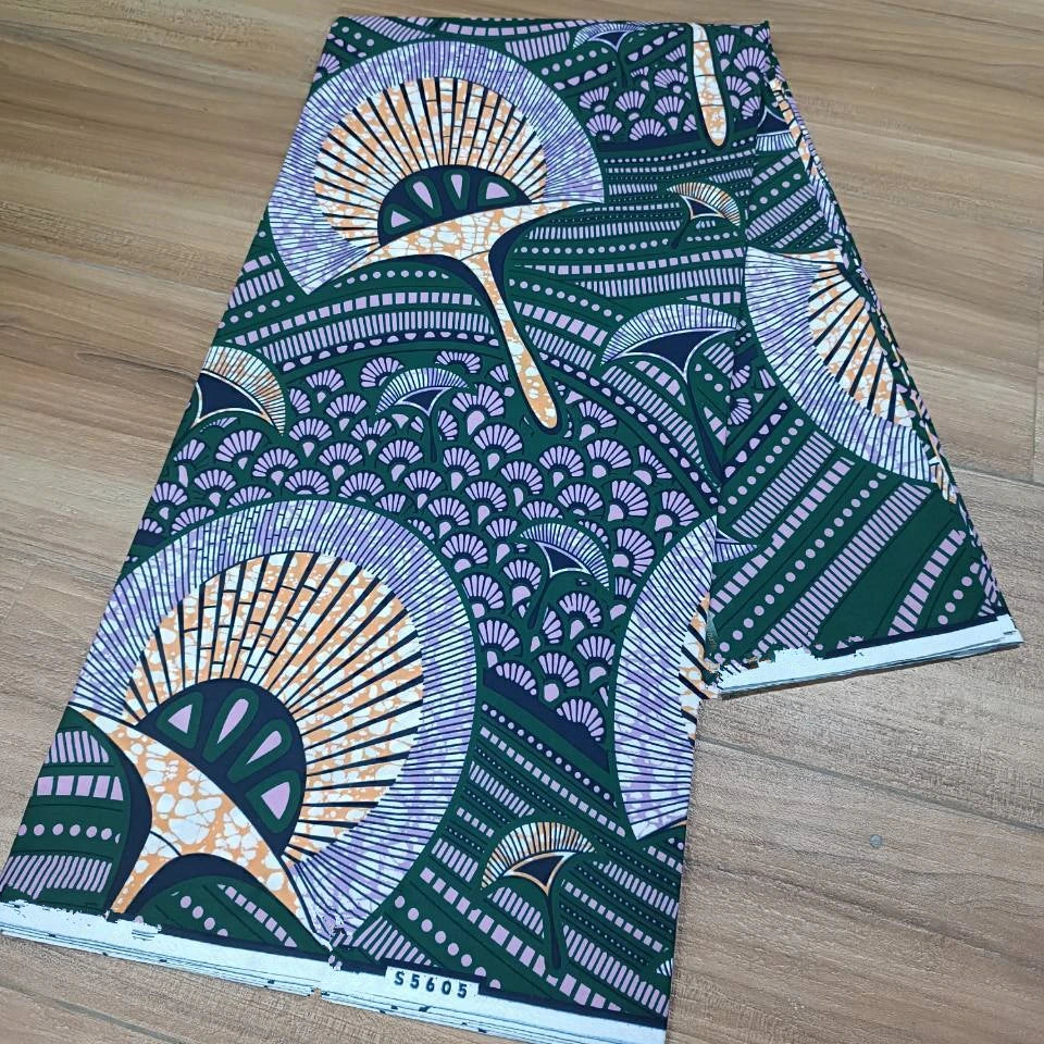 2019 Green Ankara African Wax Prints 100% cottonr Fabric Binta Real Wax High Quality 6 yard African Fabric for Party Dress