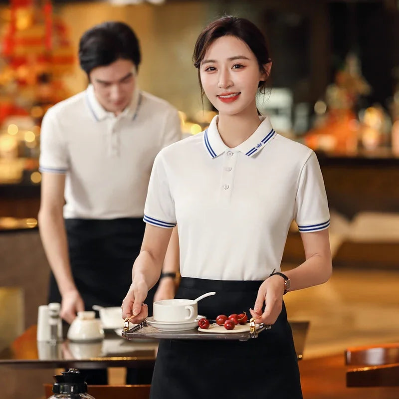 Restaurant Polo Shirt for Men Women Waiter Short Sleeve Work Wear Custom Company Logo Cafe Hotel Bar Uniform Printing Embroidery