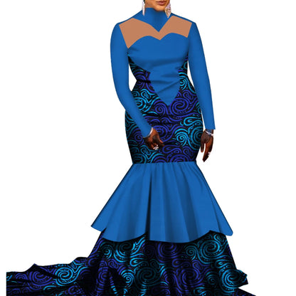 News African Wedding Pleated Dresses Women Plus Size Clothing Fashion Patchwork Long Floor-length Elegant Lady Party Gowns WY364