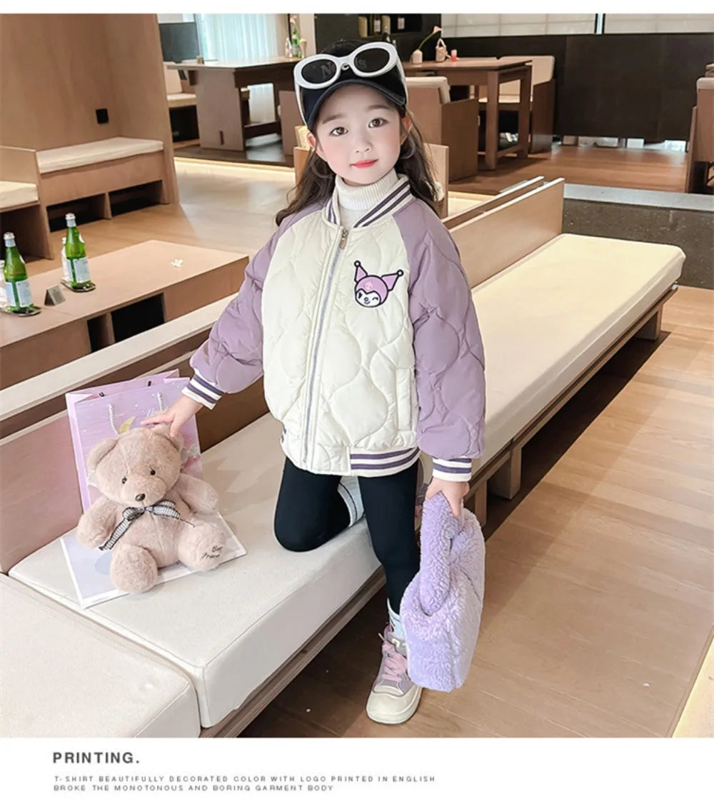 Girly Heart Kawaii Sanrio Kuromi Soft Baseball Jacket – Cute Anime Cartoon Coat for Kids, Y2K Style Gift