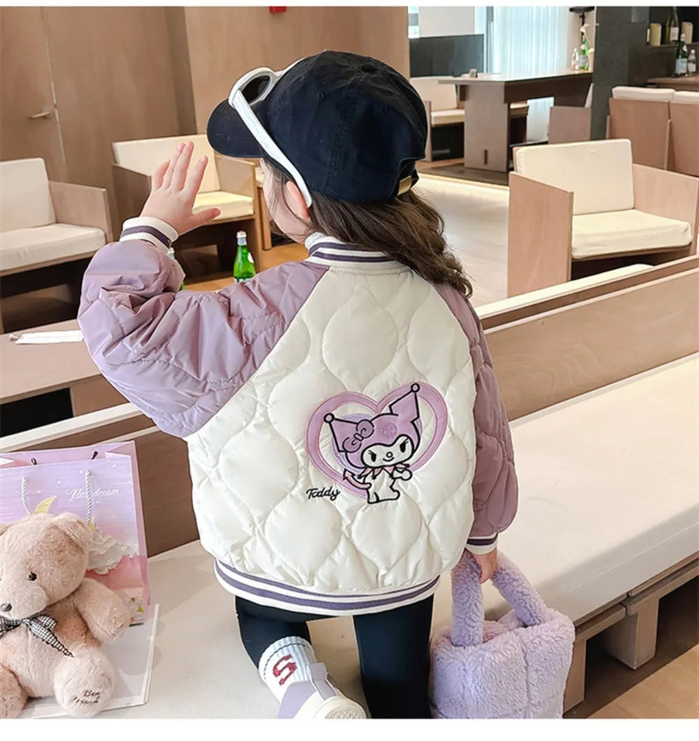 Girly Heart Kawaii Sanrio Kuromi Soft Baseball Jacket – Cute Anime Cartoon Coat for Kids, Y2K Style Gift