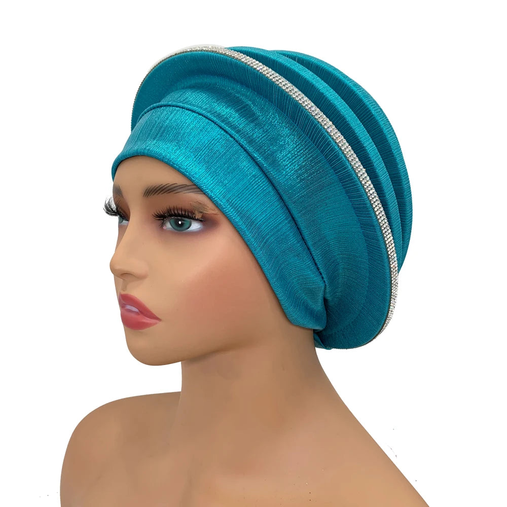 Elegant Diamonds Spiral Beret for Women Afrcian Lady Head Wraps Female Berets Turban Nigeria Headpiece Wedding Party Gele