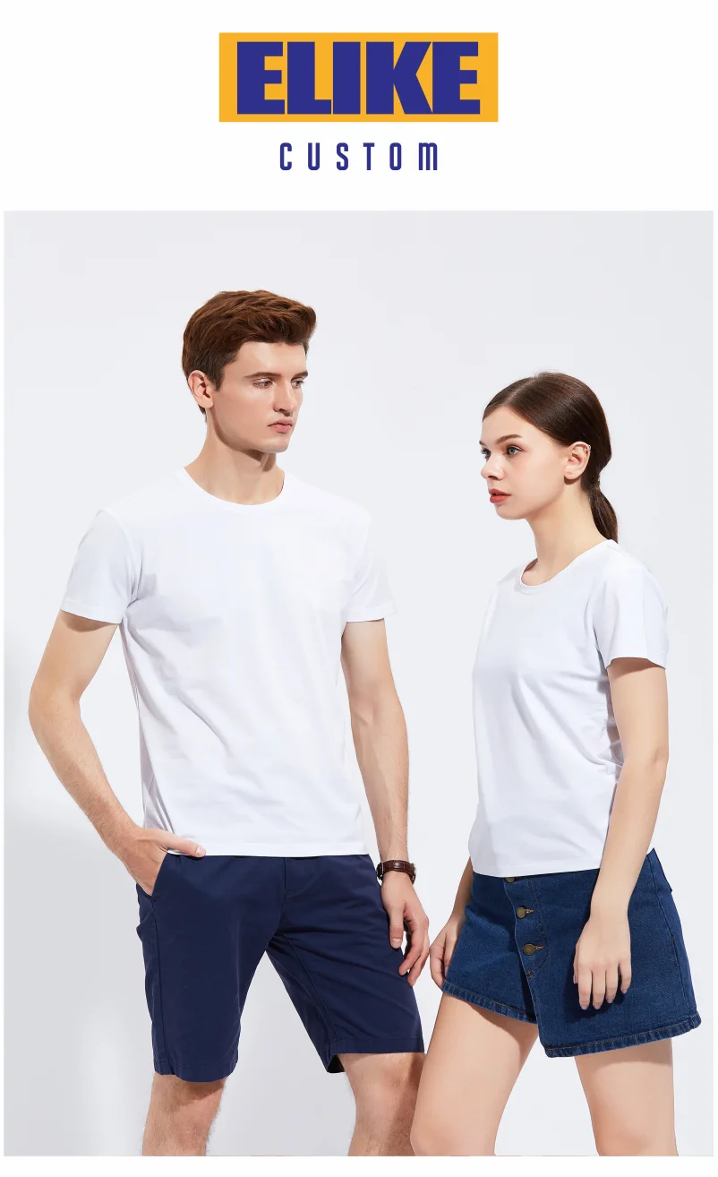 ELIKE Summer Men And Women Cotton T Shirt Custom Logo Print Personal Design Embroidery Company Brand 7 Colors Clothing Fashion