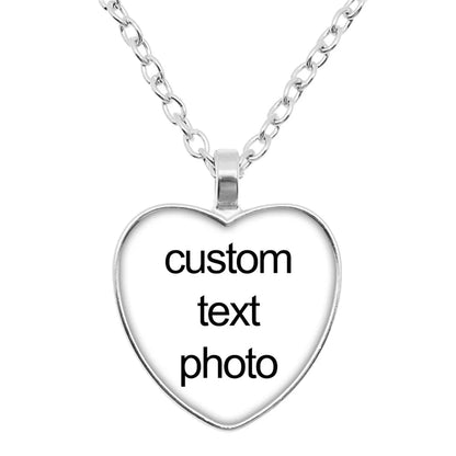 Personalized Custom Heart Shape Pendant Necklace Glass Cabochon  Jewelry Mum Dad Baby Grandpa Parents Custom Gifts New