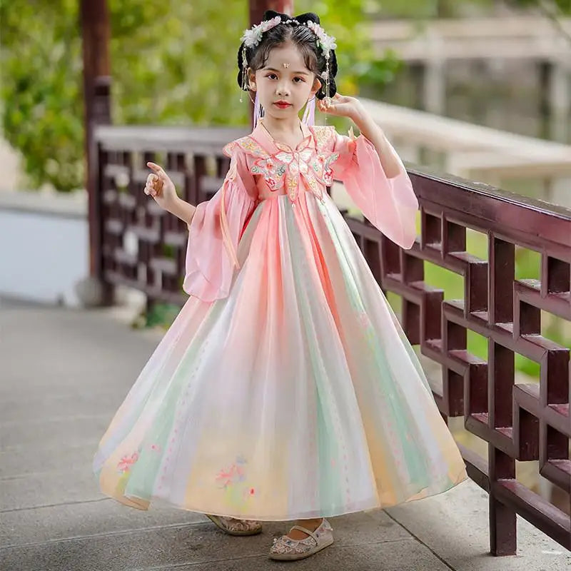 Chinese Kids Hanfu Dress Cute Girl Carnival Cosplay Costume Ancient Traditional Child Hanfu Dance Perform Dress Christmas Gift