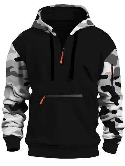 Autumn and winter men's new casual hoodie quality camouflage arm zipper long-sleeved pullover trend hoodie ins fashion Skids