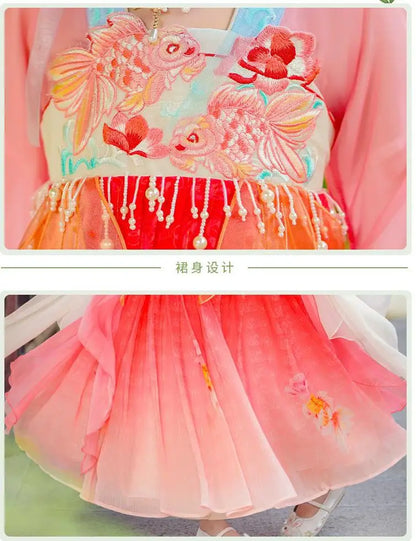 Chinese Kids Hanfu Dress Cute Girl Carnival Cosplay Costume Ancient Traditional Child Hanfu Dance Perform Dress Christmas Gift