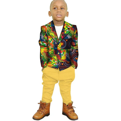 African Clothes for Children 2 Pieces Set Ankara Print Blazer and Pant Dashiki Boy Suit Fashion Kids African Clothing WYT208