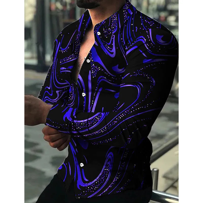 2024 New Hawaiian Shirts Luxury Gold Pattern Shirts Men's Fashion Casual Shirts Long Sleeves Lapel Beach Shirts Men's Clothing