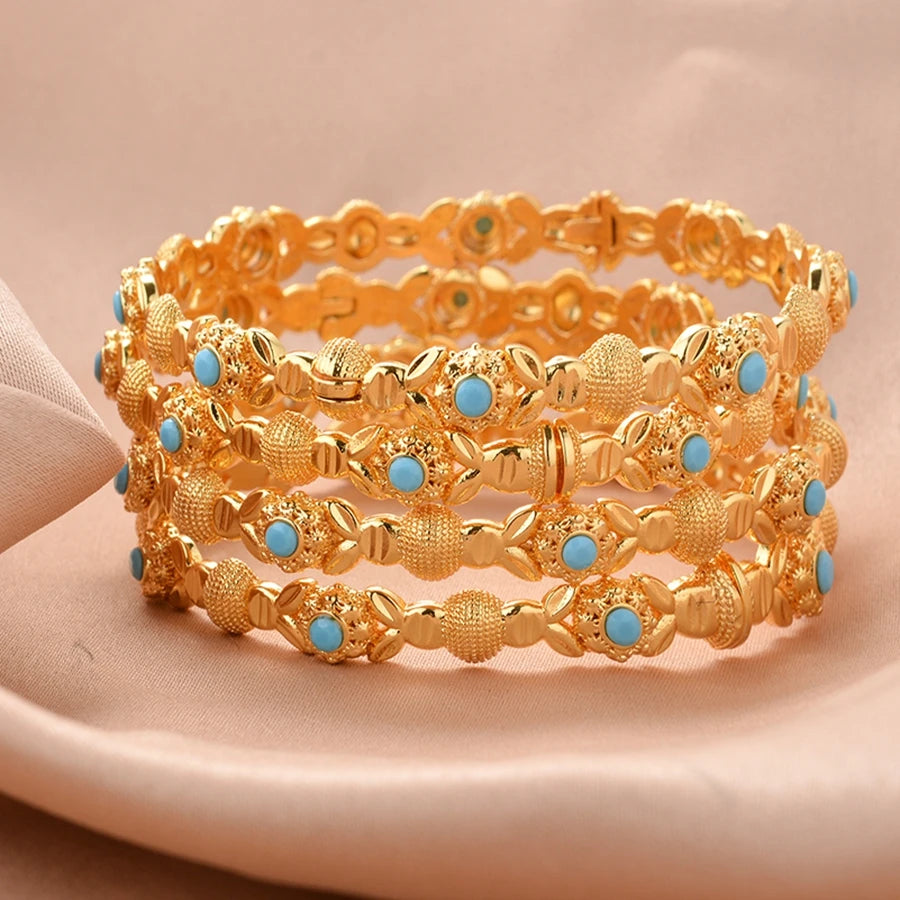 4pcs/lot Middle East gold-Plated Bangles Dubai Bracelet Fashion Jewelry For Summer Women Party Gift ﻿