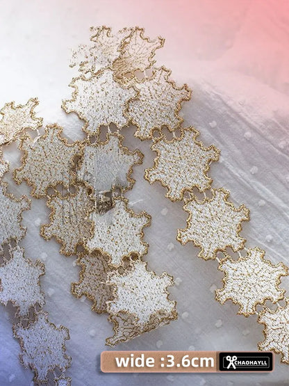 1 Yard Gold White Embroidery Lace Trim for Needlework Wedding Dress Patches Fringe Collar Crafts Fabric for Sewing Accessories