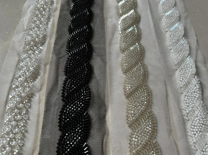 90cm Sequin Pearl Beaded Lace Trim Mesh Lace Ribbon Fabric Clothes Decoration Wedding Dress Collar Sleeve African Lace Applique