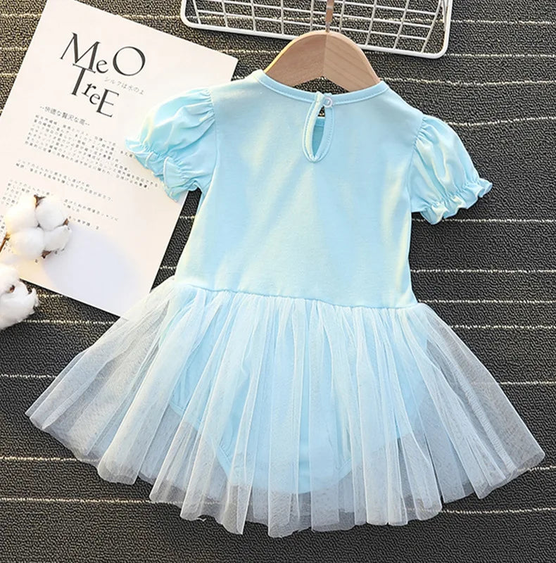 Baby Girls Princess Romper Bodysuit Headband 2pcs Elsa Anna Snow White Mermaid Bell Costumes Newborn Jumpsuits Tulle Bow Rompers