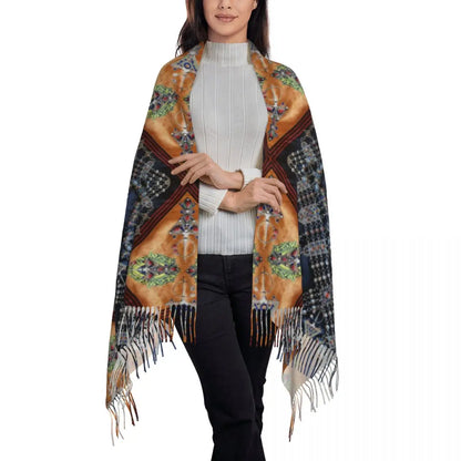 Kabyle Jewelry Scarf Wrap for Women Long Winter Fall Warm Tassel Shawl Unisex Amazigh Africa Ethnic Style Scarves