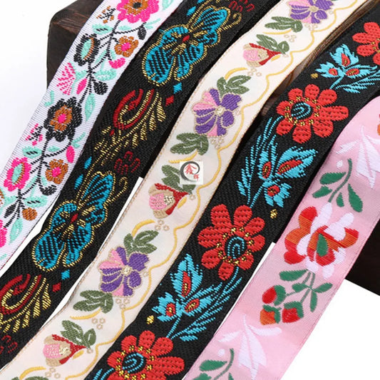 7Meters 15-20mm Flower Jacquard Ribbon Woven Webbing Tape Ethnic Trim Embroidered Lace DIY Garment Curtain Accessories Farbic