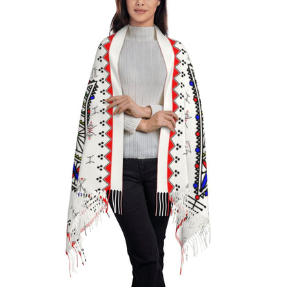 Amazigh Foutha Kabyle Scarf Wrap Women Long Winter Warm Tassel Shawl Unisex Mediterranean Geometric Scarves