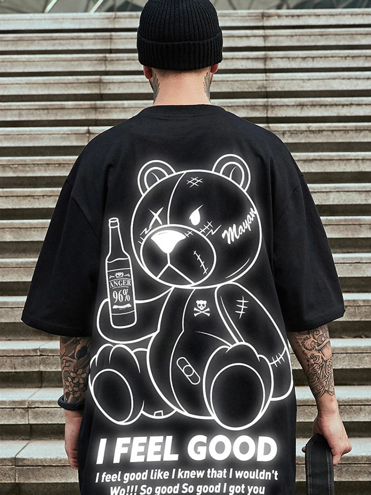 Men Harajuku Fashion T Shirt Bear beer print Kawaii Tshirt Hip Hop Streetwear T-Shirts 2025 Summer Casual Oversized Tees Tops