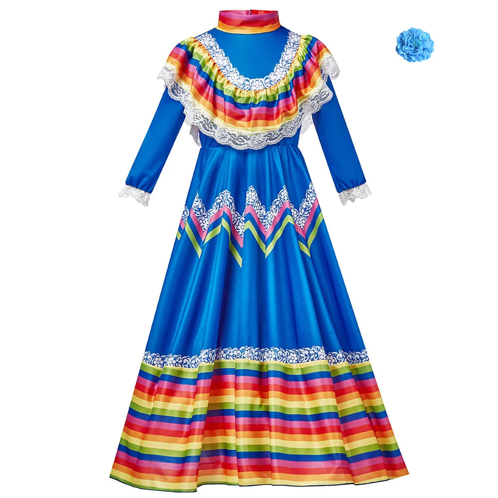 Women Traditional Mexican Folk Dancer Dress for Adult National Mexico Style Cinco De Mayo Costume Bohemia Long